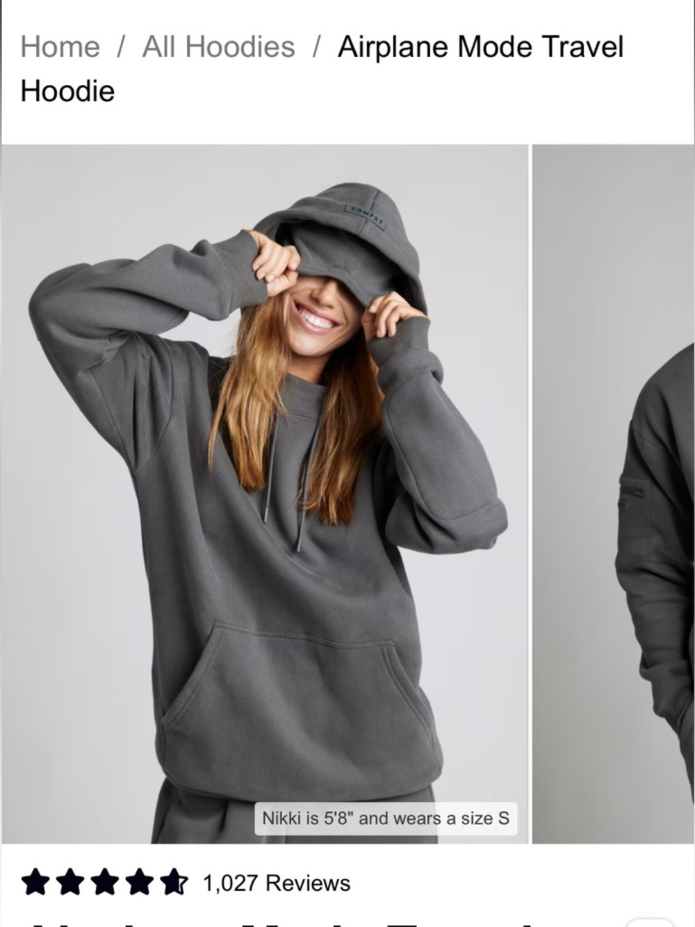 Comfrt Airplane Mode Travel Hoodie - Gray Size Small Unisex